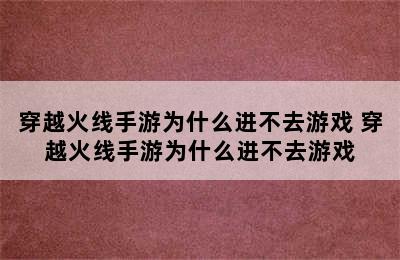 穿越火线手游为什么进不去游戏 穿越火线手游为什么进不去游戏